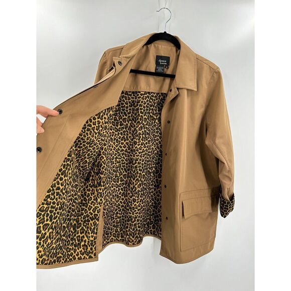 DENNIS BASSO Brown Tan Black Leopard Print Mid Length Utility Jacket Size Medium - Picture 5 of 8